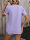 Decorative Button Round Neck Short Sleeve Blouse - Trendsi