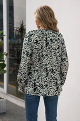 Printed Tie Neck Frill Trim Flounce Sleeve Blouse - Trendsi - Flyclothing LLC