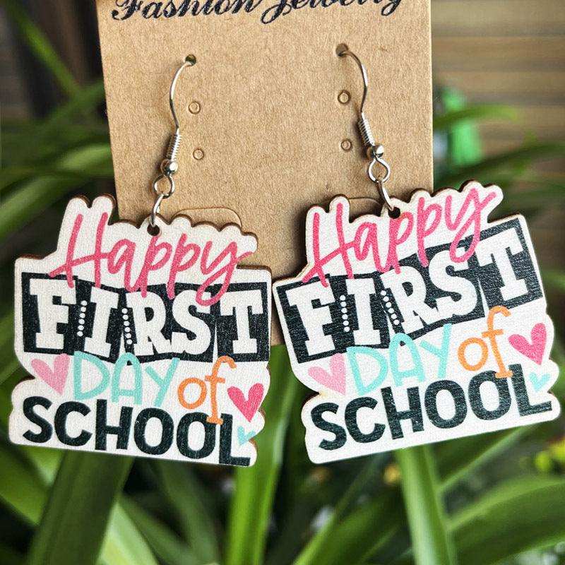School Theme Wooden Dangle Earrings - Trendsi - Flyclothing LLC