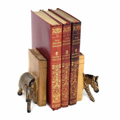 Carved Wood Zebra Book Ends, Set of 2 - Jedando