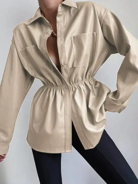 Snap Down Collared Jacket - Trendsi - Flyclothing LLC