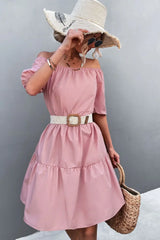 Square Neck Short Sleeve Mini Dress - Trendsi - Flyclothing LLC