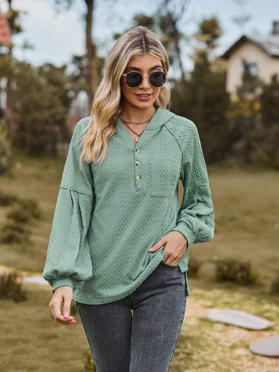 Cable-Knit Dropped Shoulder Hoodie - Trendsi - Flyclothing LLC