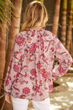 Floral Tie Neck Flounce Sleeve Blouse - Trendsi