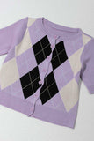 Argyle Round Neck Ribbed Trim Cardigan - Trendsi - Flyclothing LLC
