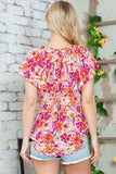 Floral Tie Neck Flutter Sleeve Blouse - Trendsi - Flyclothing LLC