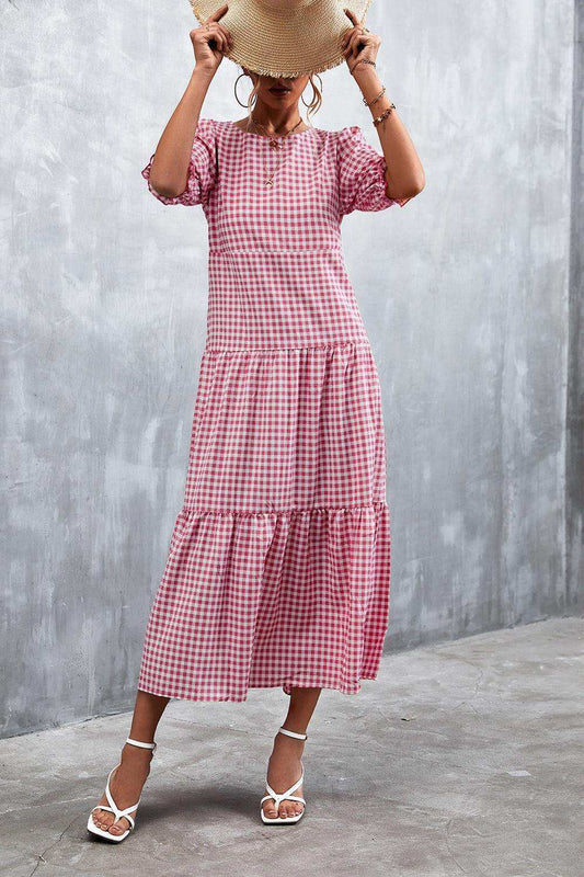 Printed Flounce Sleeve Tiered Dress - Trendsi - Flyclothing LLC