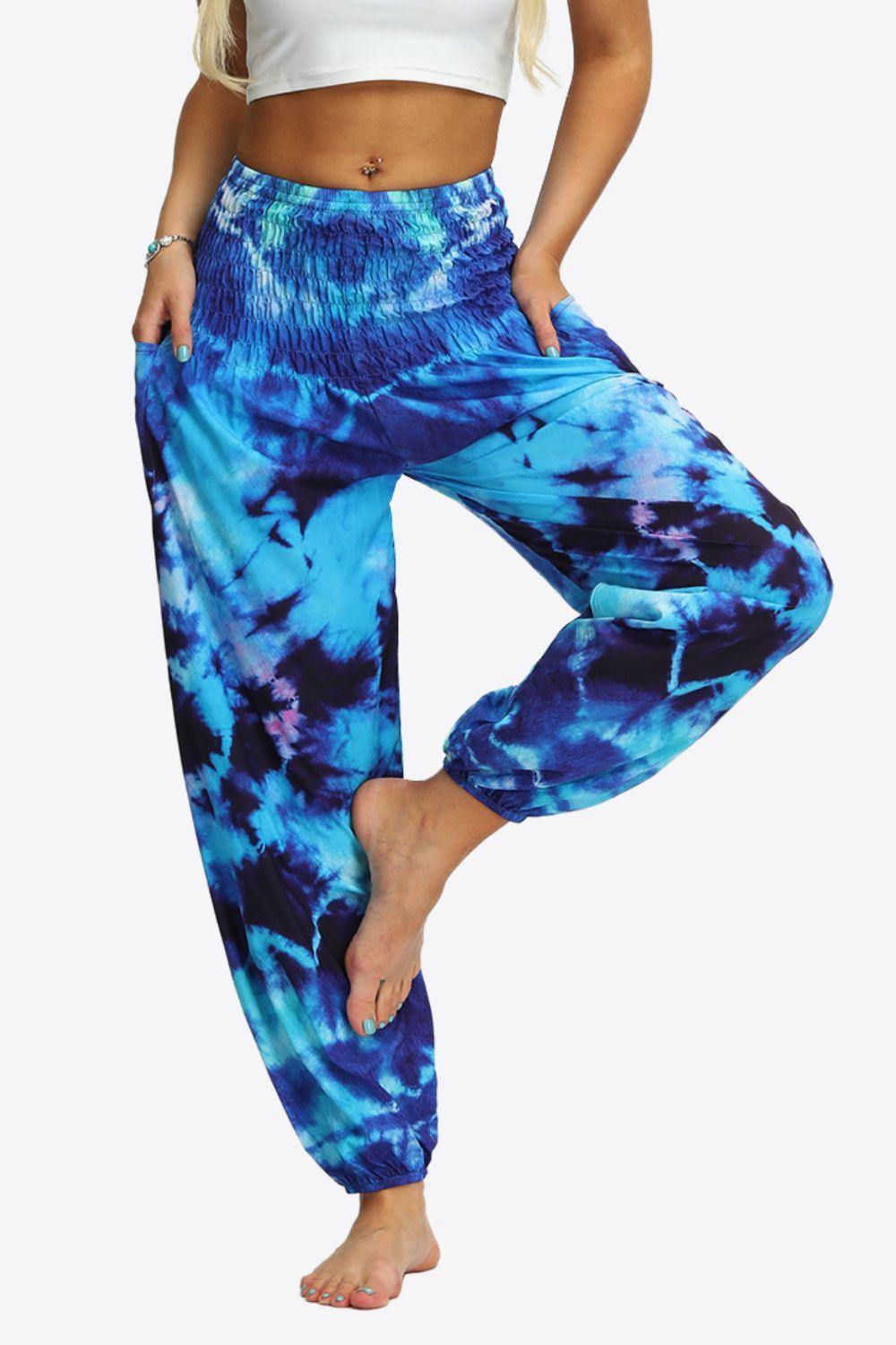 Tie-Dye Smocked Joggers - Flyclothing LLC