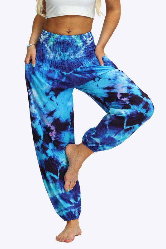 Tie-Dye Smocked Joggers - Trendsi - Flyclothing LLC
