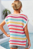 Striped V-Neck Slit Cover Up - Trendsi