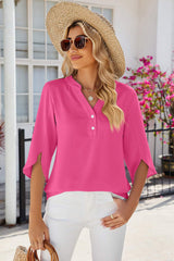 Notched Half Button T-Shirt - Trendsi - Flyclothing LLC
