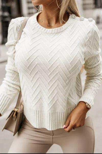 Decorative Button Round Neck Sweater - Trendsi - Flyclothing LLC