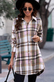 Plaid Button-Up Longline Shirt Jacket - Trendsi