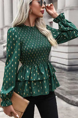 Smocked Flounce Sleeve Layered Blouse - Trendsi - Flyclothing LLC