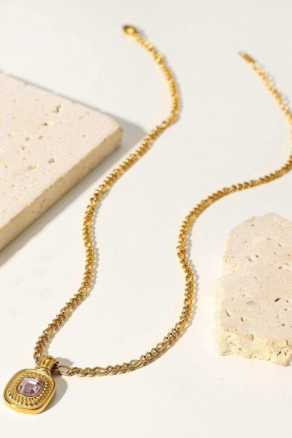 18K Gold Plated Inlaid Rhinestone Pendant Necklace - Trendsi - Flyclothing LLC