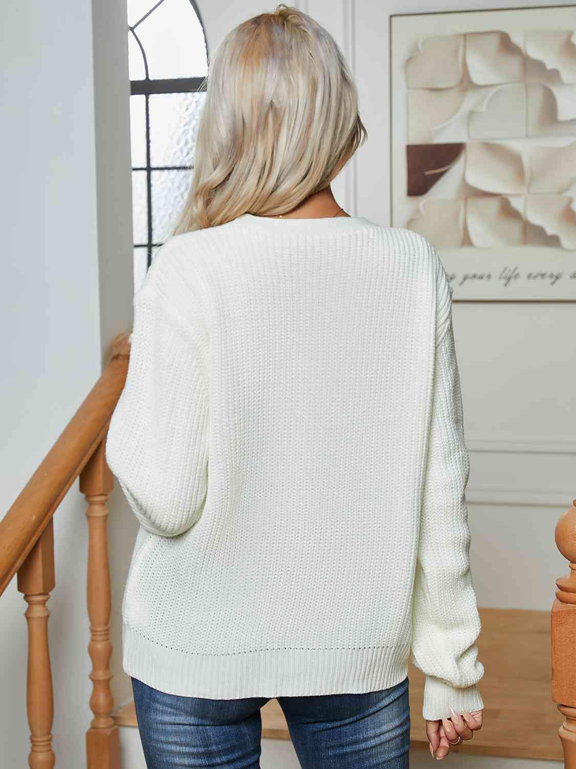 Button Up V-Neck Long Sleeve Cardigan - Trendsi