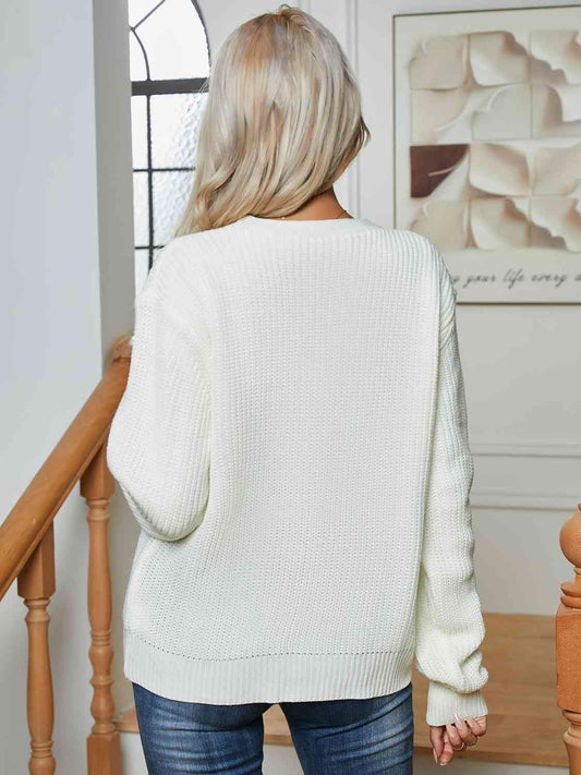 Button Up V-Neck Long Sleeve Cardigan - Trendsi