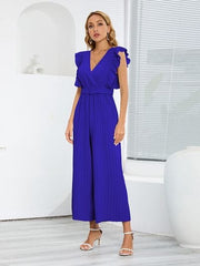 Ruffled Surplice Cap Sleeve Jumpsuit - Trendsi