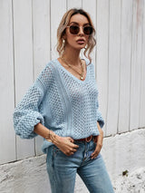 V-Neck Dropped Shoulder Sweater - Trendsi - Flyclothing LLC