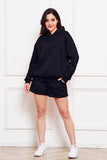 Drop Shoulder Long Sleeve Hoodie and Shorts Set - Trendsi