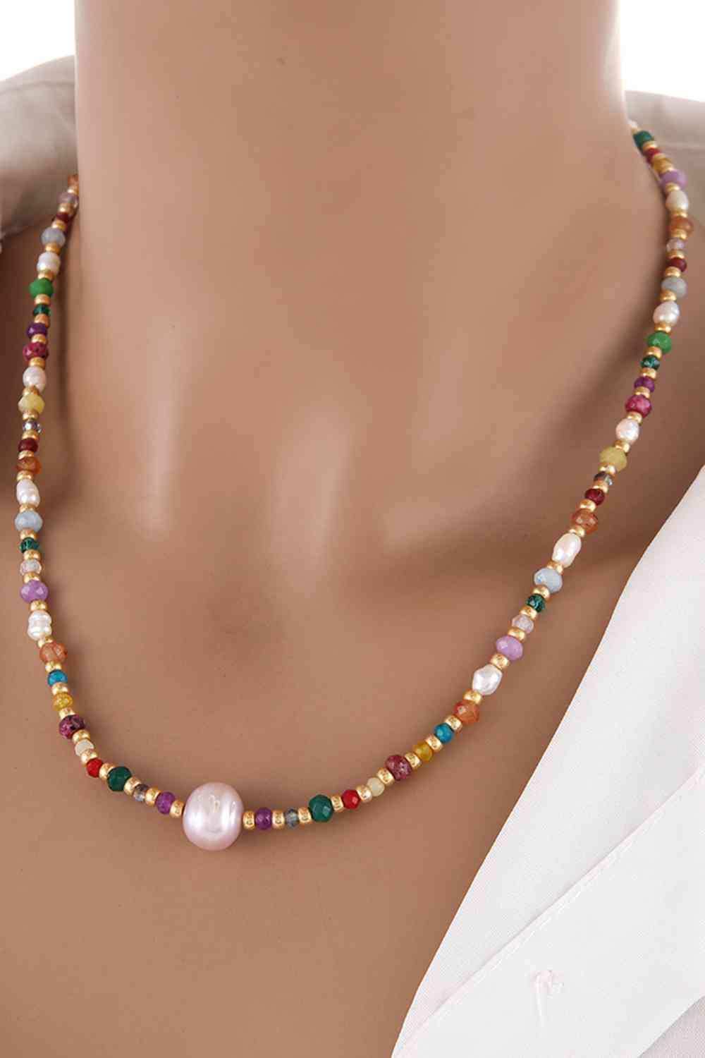 Multicolored Bead Necklace - Trendsi - Flyclothing LLC