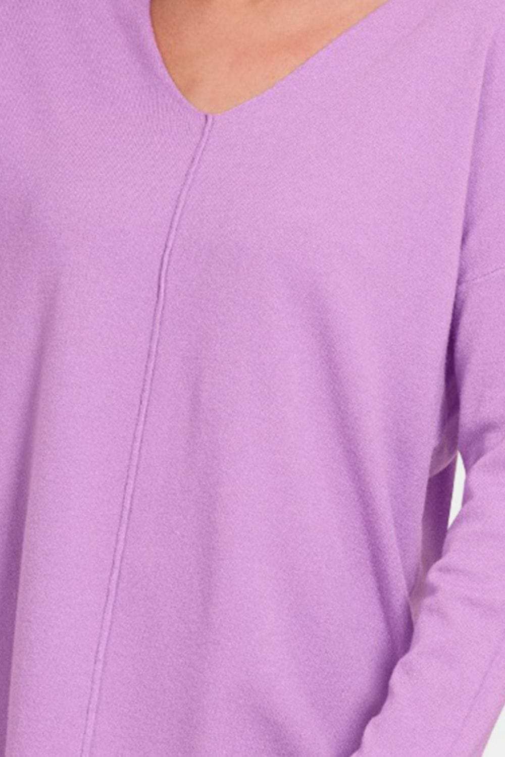 Zenana Slit V-Neck Dropped Shoulder Sweater - Trendsi - Flyclothing LLC