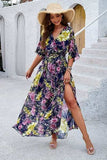 Printed Tied Half Sleeve Slit Dress - Trendsi - Flyclothing LLC