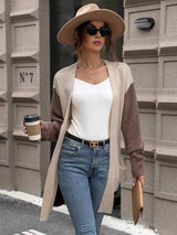 Contrast Open Front Long Sleeve Cardigan - Trendsi - Flyclothing LLC