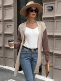 Contrast Open Front Long Sleeve Cardigan - Trendsi
