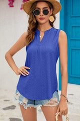 Eyelet Notched Sleeveless Top - Trendsi - Flyclothing LLC