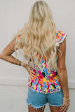 Floral Mock Neck Short Sleeve Blouse - Trendsi - Flyclothing LLC