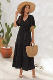 Swiss Dot Tied Surplice Short Sleeve Dress - Trendsi - Flyclothing LLC