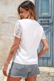 Floral Graphic Scalloped V-Neck Top - Trendsi - Flyclothing LLC