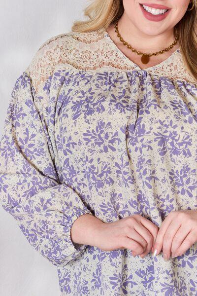 Hailey & Co Full Size Lace Detail Printed Blouse - Trendsi