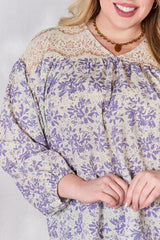 Hailey & Co Full Size Lace Detail Printed Blouse - Trendsi
