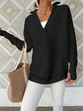 Half Zip Long Sleeve Knit Top - Trendsi - Flyclothing LLC