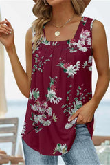 Printed Square Neck Curved Hem Tank - Trendsi