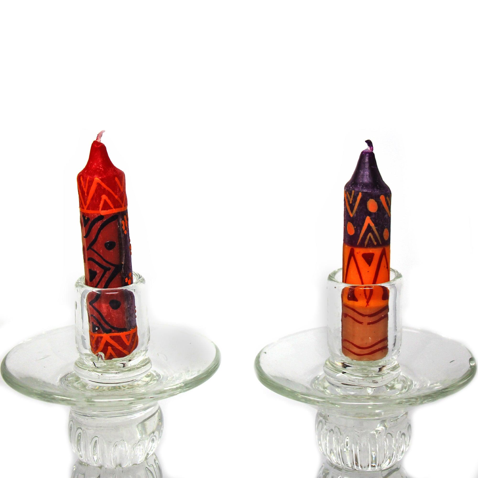 Hand-Painted 4" Dinner or Shabbat Candles, Set of 4  (Indabuko Design) - Flyclothing LLC