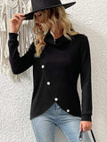 Decorative Button Turtleneck Long Sleeve T-Shirt - Trendsi - Flyclothing LLC