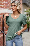Eyelet Ruffled Round Neck T-Shirt - Trendsi