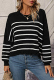 Striped Dropped Shoulder Round Neck Pullover Sweater - Trendsi - Flyclothing LLC