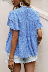 Ditsy Floral Layered Flutter Sleeve Blouse - Trendsi - Flyclothing LLC