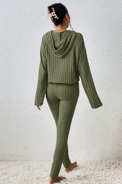 Lettuce Hem Dropped Shoulder Hooded Top and Pants Set - Trendsi - Flyclothing LLC