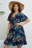 Botanical Print Flutter Sleeve Smocked Waist Dress - Trendsi