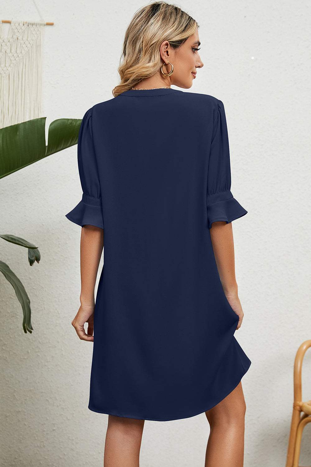 Notched Flounce Sleeve Mini Dress - Trendsi - Flyclothing LLC