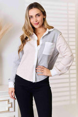 Double Take Color Block Curved Hem Shirt - Trendsi - Flyclothing LLC
