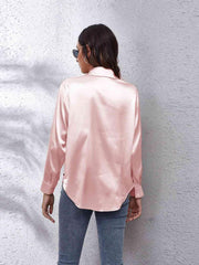 Collared Neck Buttoned Long Sleeve Shirt - Trendsi