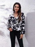 Floral V-Neck Balloon Sleeve Peplum Blouse - Trendsi - Flyclothing LLC
