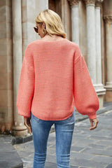Round Neck Lantern Sleeve Sweater - Trendsi - Flyclothing LLC
