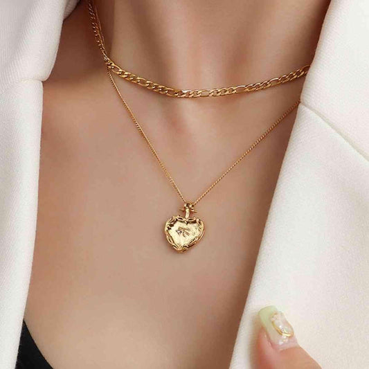 Heart Shape Double-Layered Stainless Steel Necklace - Trendsi